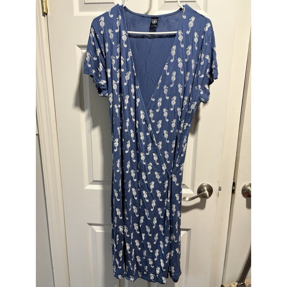 Beachcombers Coastal Threads Blue Wrap Dress With Seahorses  Size Large